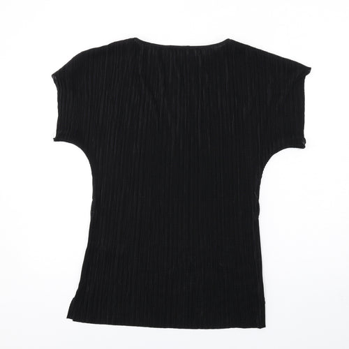 New Look Womens Black Polyester Basic T-Shirt Size 12 Round Neck - Pleated