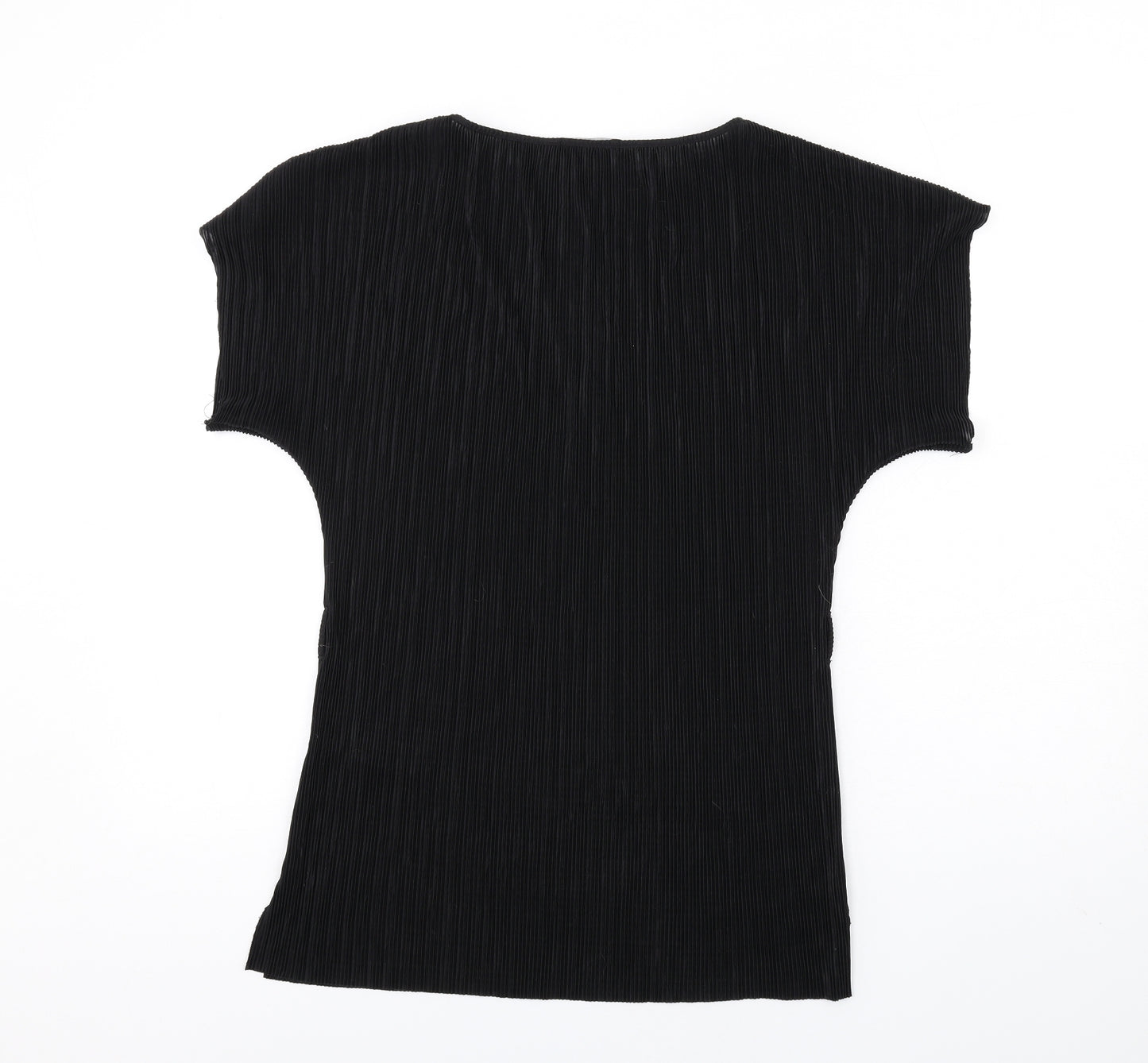 New Look Womens Black Polyester Basic T-Shirt Size 12 Round Neck - Pleated