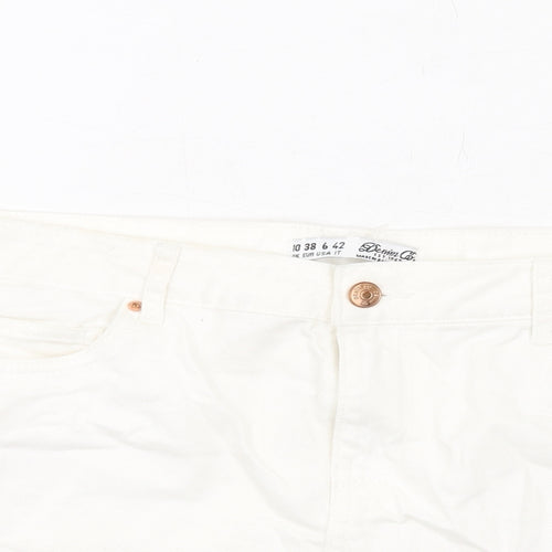Denim & Co. Womens White Cotton Boyfriend Shorts Size 10 Regular Zip