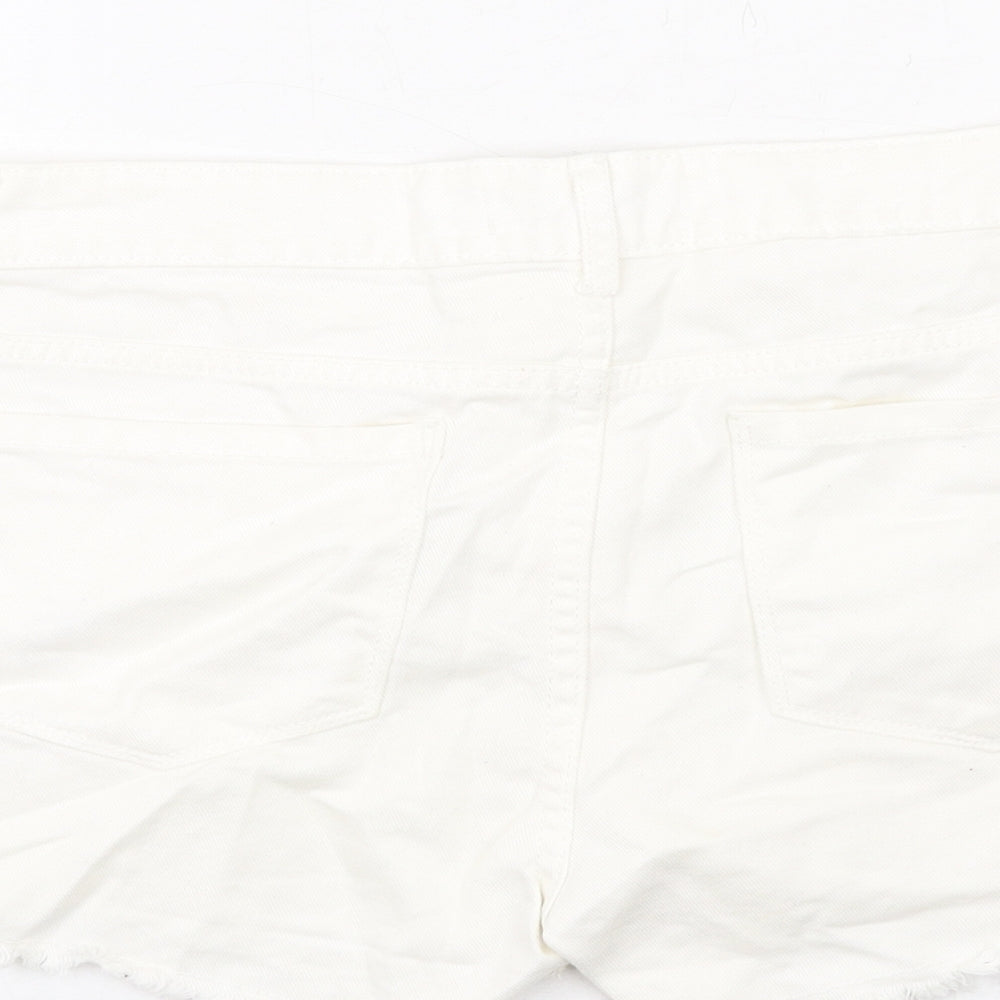 Denim & Co. Womens White Cotton Boyfriend Shorts Size 10 Regular Zip