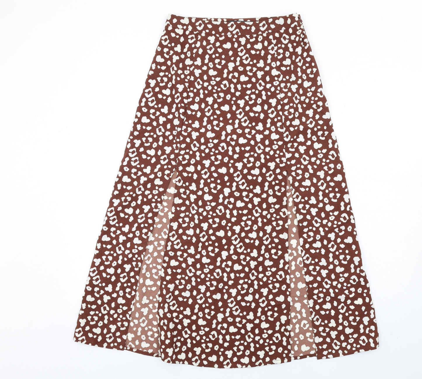 Missguided Womens Brown Animal Print Polyester A-Line Skirt Size 6 Zip - Leopard Print