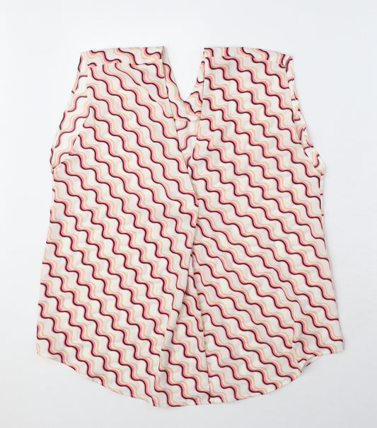 Marks and Spencer Womens Pink Geometric Polyester Basic Blouse Size 10 V-Neck - Wavy stripes