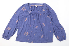 White Stuff Womens Blue Floral 100% Cotton Basic Blouse Size 12 Square Neck - Embroidered flowers