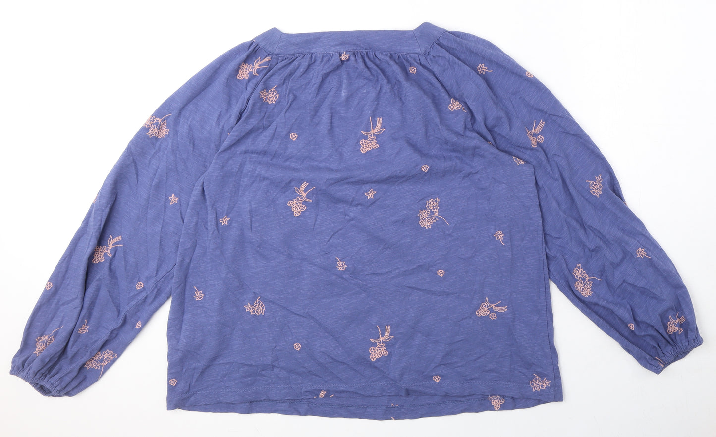 White Stuff Womens Blue Floral 100% Cotton Basic Blouse Size 12 Square Neck - Embroidered flowers