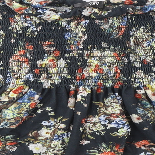 Missguided Womens Black Floral Polyester Basic Blouse Size 10 Off the Shoulder - Flared sleeves