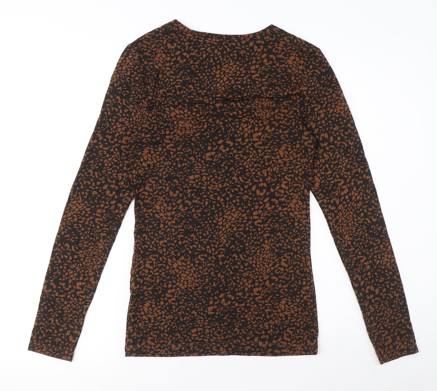 Marks and Spencer Womens Black Animal Print Acrylic Basic T-Shirt Size 12 Round Neck - Heatgen, leopard pattern