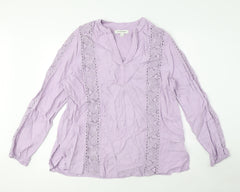 Autograph Womens Purple Viscose Basic Blouse Size 12 V-Neck - Crochet detail