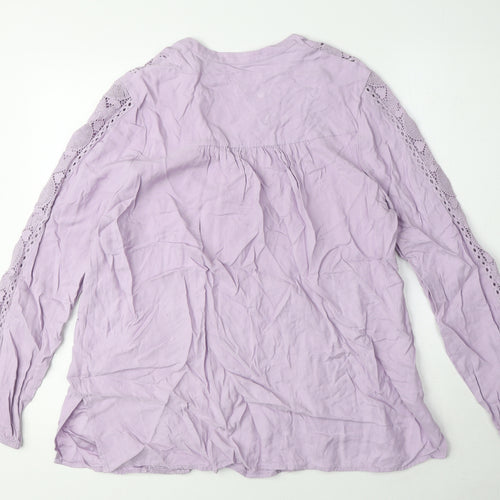 Autograph Womens Purple Viscose Basic Blouse Size 12 V-Neck - Crochet detail