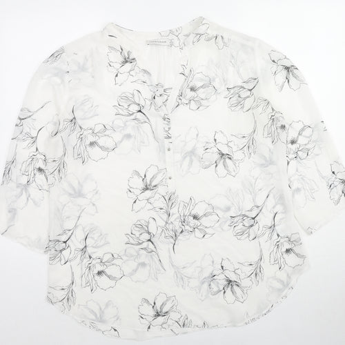 Paraphrase Womens White Floral Polyester Basic Blouse Size 16 V-Neck