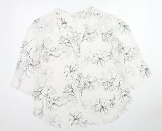 Paraphrase Womens White Floral Polyester Basic Blouse Size 16 V-Neck