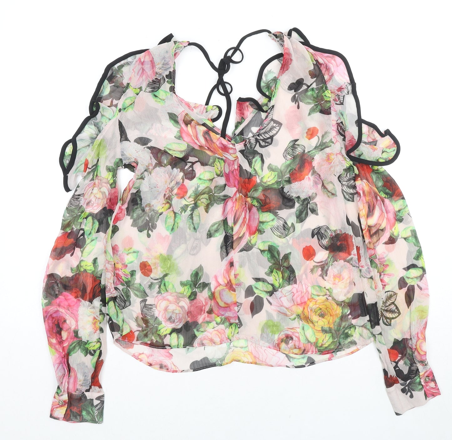 River Island Womens Multicoloured Floral Polyester Basic Blouse Size 12 V-Neck - Cold Shoulder