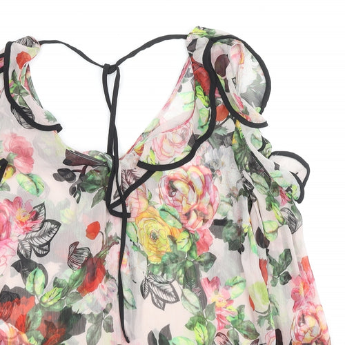 River Island Womens Multicoloured Floral Polyester Basic Blouse Size 12 V-Neck - Cold Shoulder