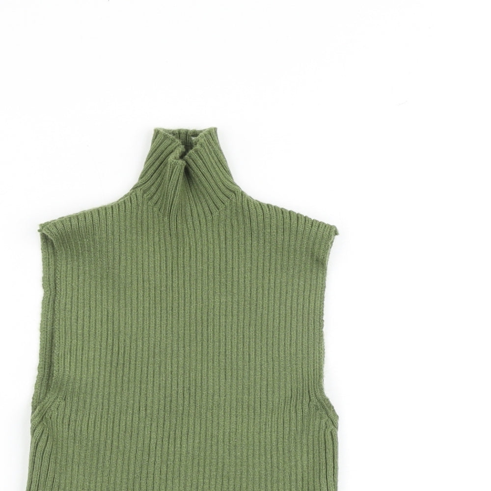 Zara Womens Green High Neck Viscose Pullover Jumper Size S