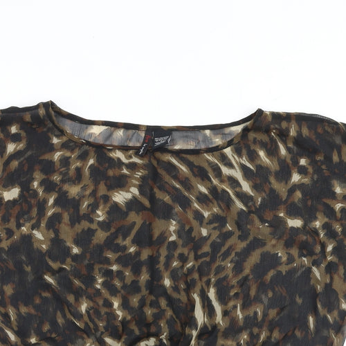 Fire Womens Brown Animal Print Polyester Basic Blouse Size S Round Neck