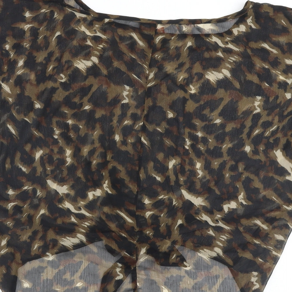 Fire Womens Brown Animal Print Polyester Basic Blouse Size S Round Neck