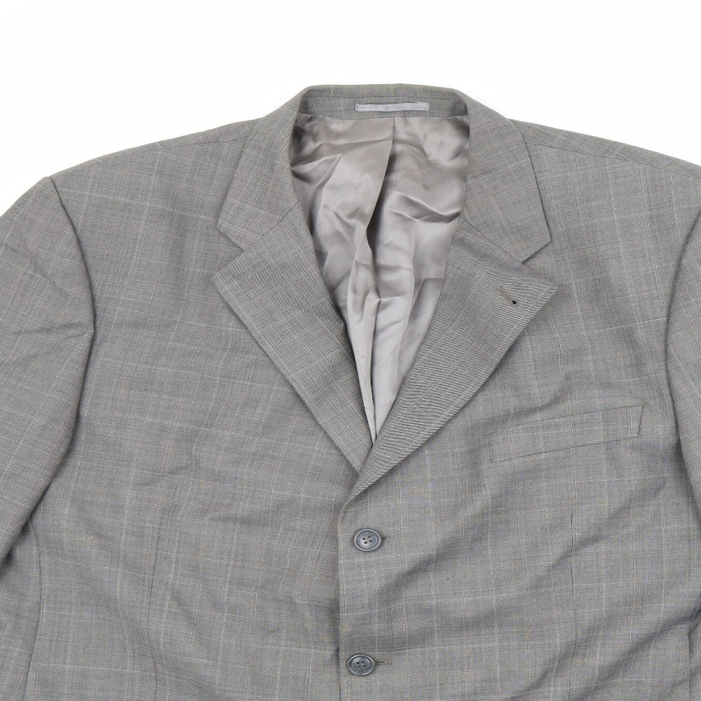 Armando Mens Grey Check Polyester Jacket Suit Jacket Size 46 Regular