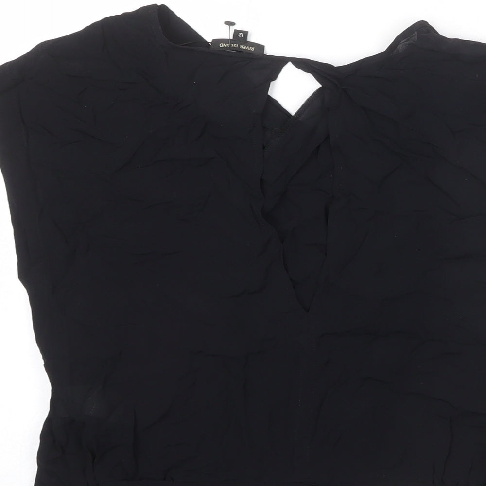 River Island Womens Black Viscose Cropped Blouse Size 12 Cowl Neck - Plunging Neckline, Keyhole Cut Out