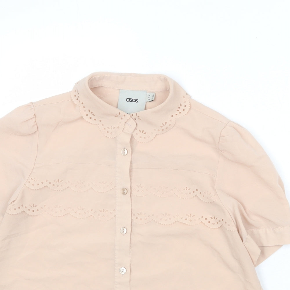 ASOS Womens Pink Polyester Basic Blouse Size 12 Collared - Button-Up, Cut Out Detail