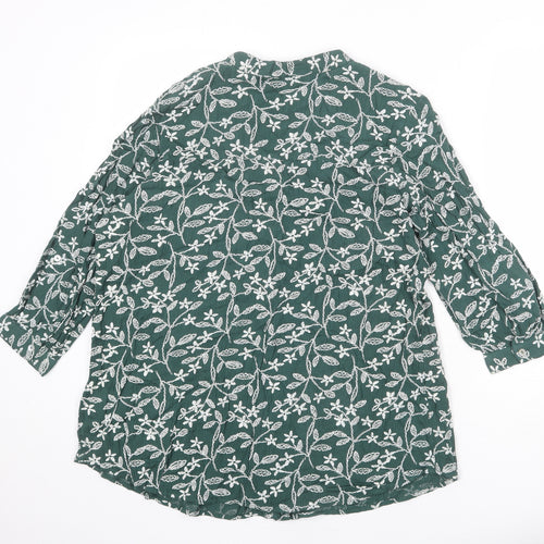 Bonmarché Womens Green Floral Viscose Basic Blouse Size 10 V-Neck - Button-Up