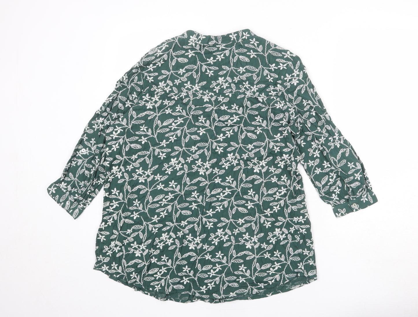 Bonmarché Womens Green Floral Viscose Basic Blouse Size 10 V-Neck - Button-Up