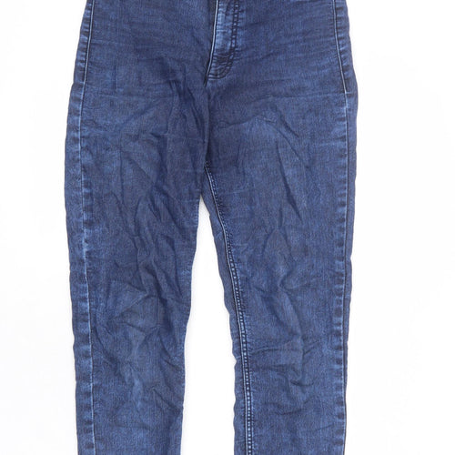 Divided by H&M Womens Blue Cotton Skinny Jeans Size 10 L25 in Regular Zip - Short, Acid Wash Look