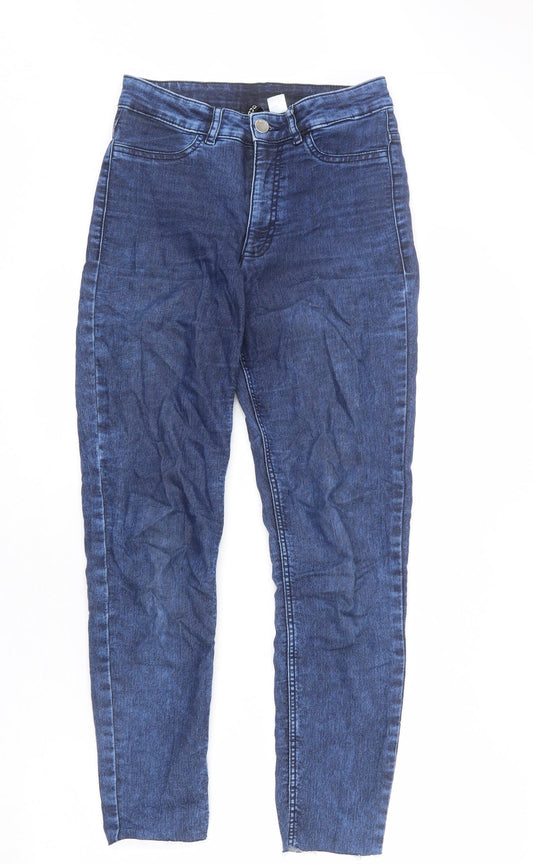 Divided by H&M Womens Blue Cotton Skinny Jeans Size 10 L25 in Regular Zip - Short, Acid Wash Look