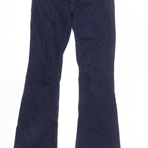 Warehouse Womens Blue Cotton Flared Jeans Size 10 L32 in Regular Zip
