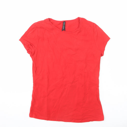 Marks and Spencer Womens Red Cotton Basic T-Shirt Size 12 Round Neck