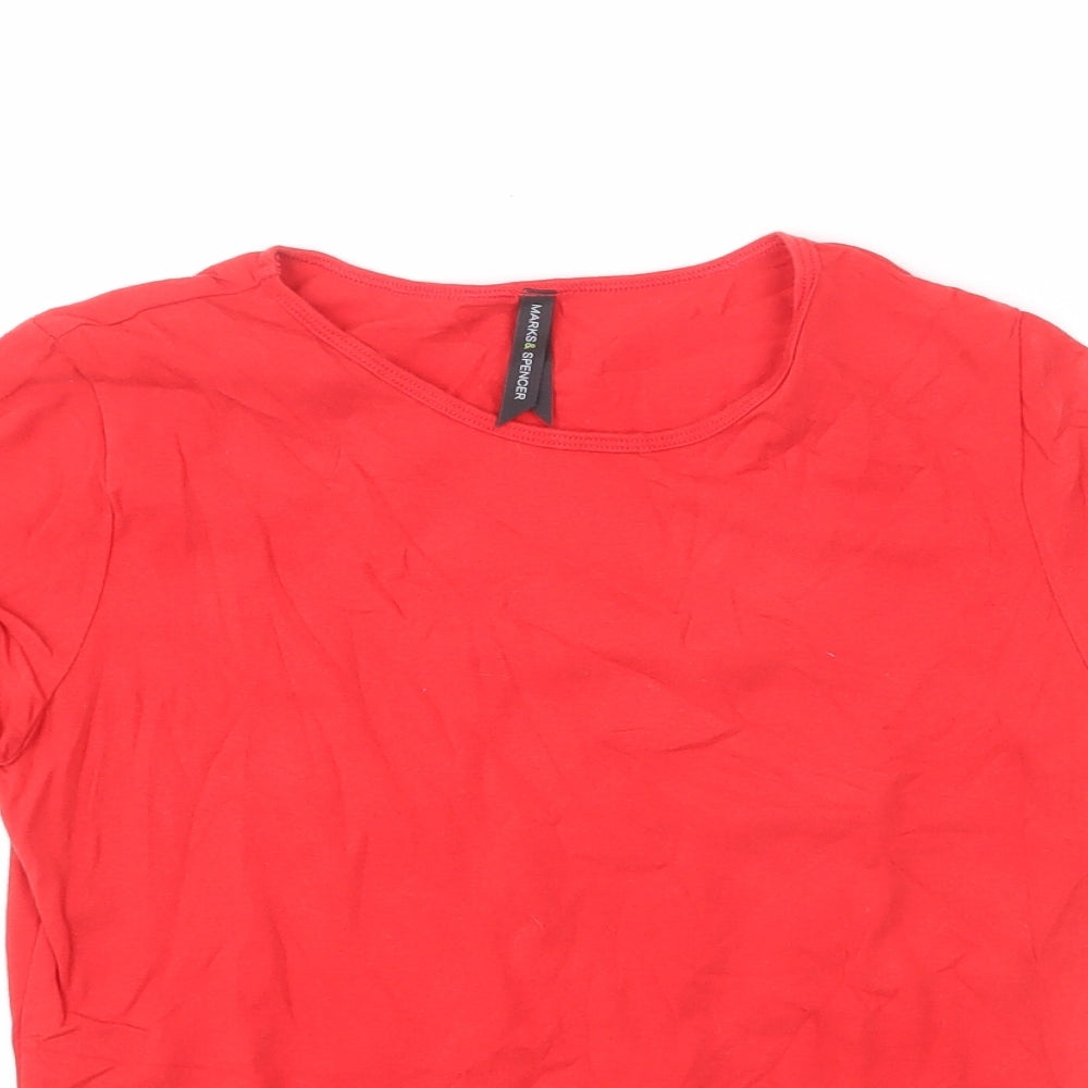Marks and Spencer Womens Red Cotton Basic T-Shirt Size 12 Round Neck