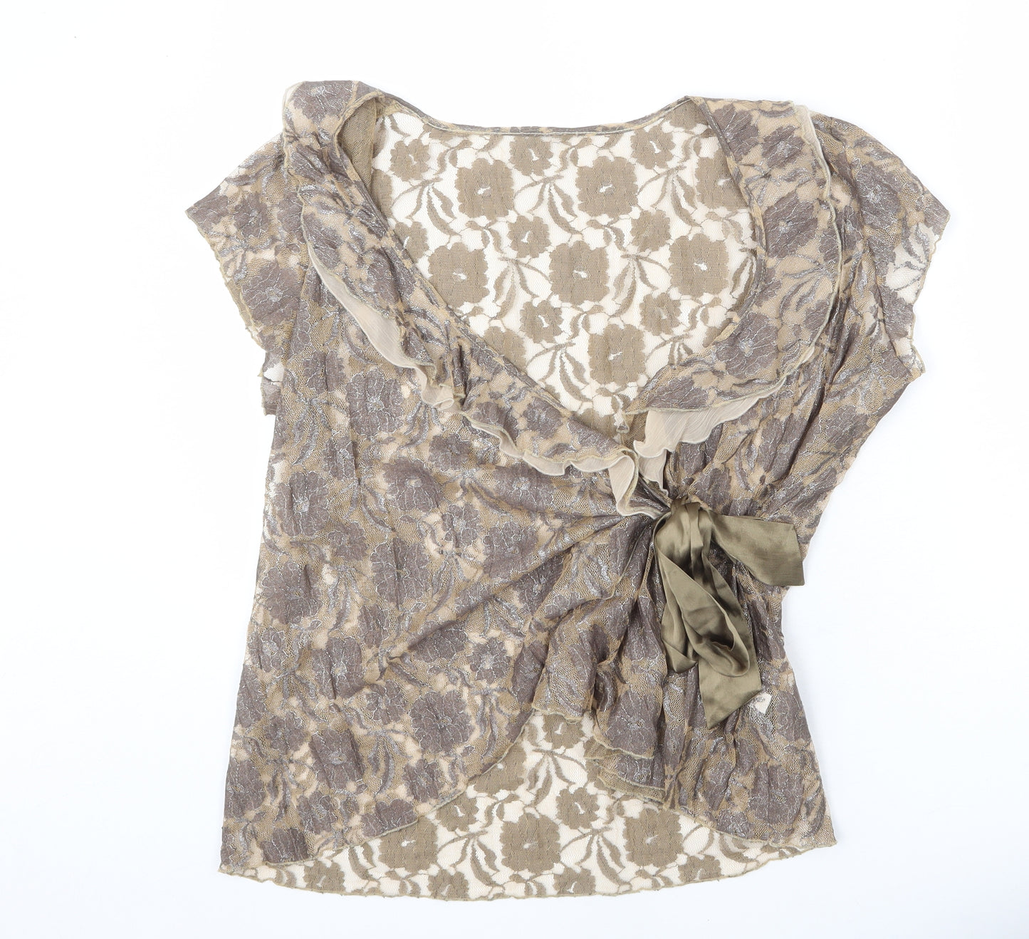 NEXT Womens Beige Floral Nylon Basic Blouse Size 22 V-Neck