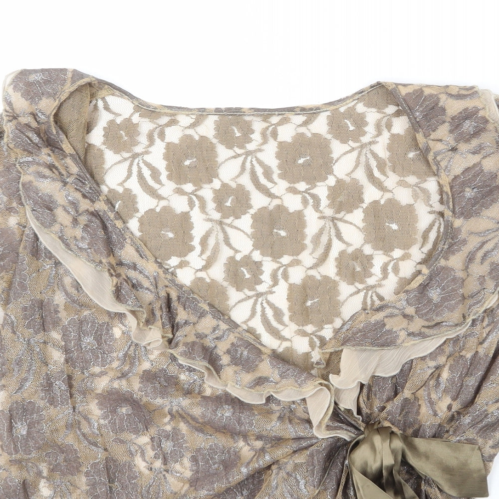 NEXT Womens Beige Floral Nylon Basic Blouse Size 22 V-Neck