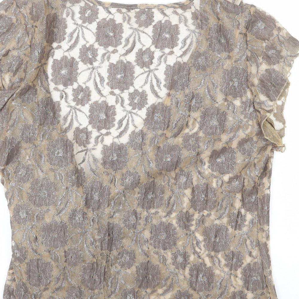 NEXT Womens Beige Floral Nylon Basic Blouse Size 22 V-Neck