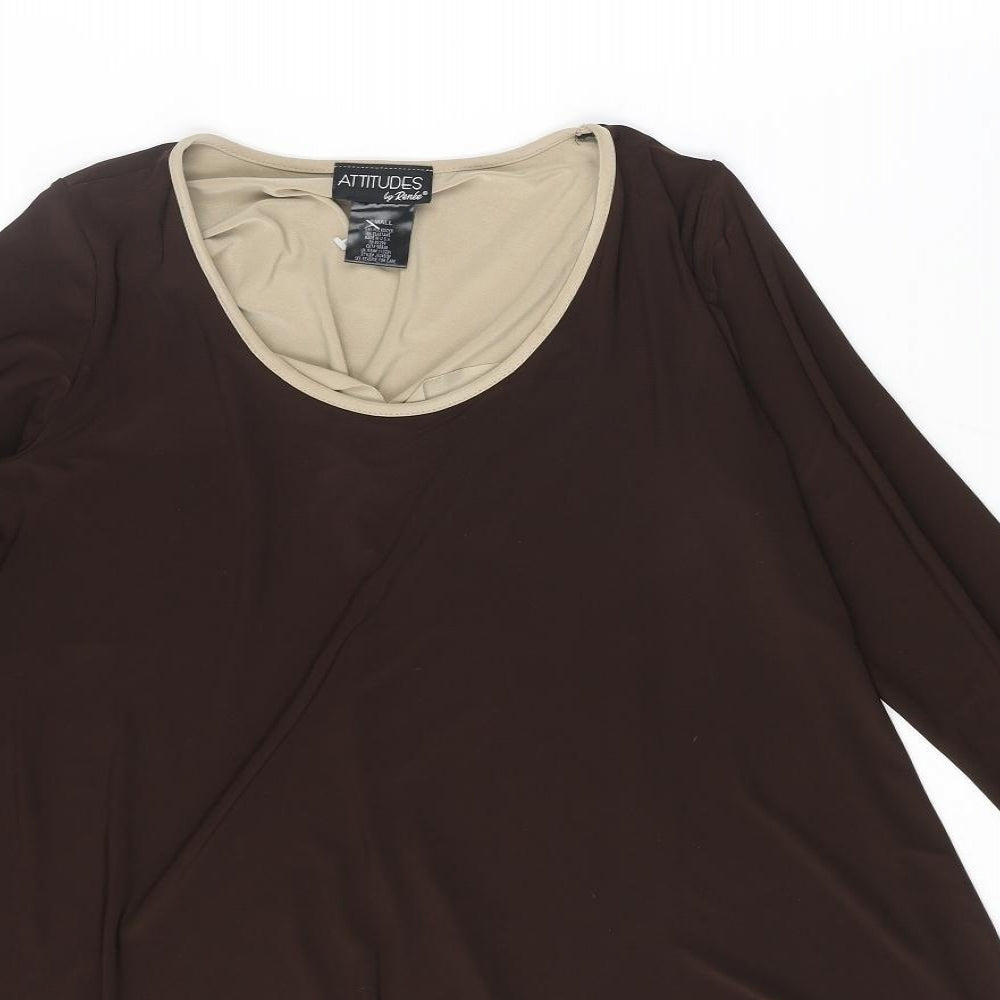 Attitudes by Renee Womens Brown Polyester Tunic T-Shirt Size S Scoop Neck