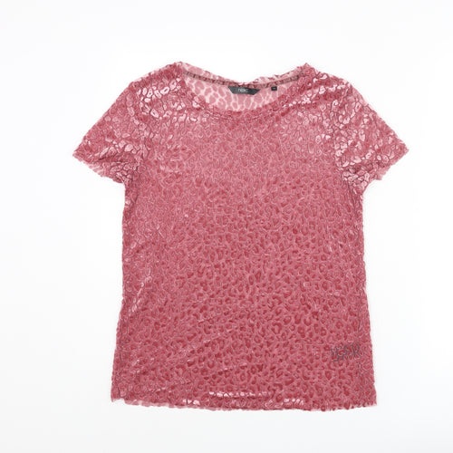 NEXT Womens Pink Animal Print Polyester Basic T-Shirt Size 12 Round Neck - Velvet Leopard Print