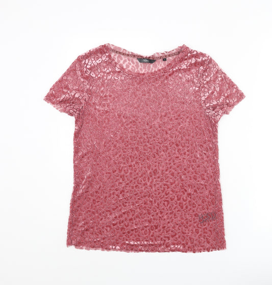 NEXT Womens Pink Animal Print Polyester Basic T-Shirt Size 12 Round Neck - Velvet Leopard Print