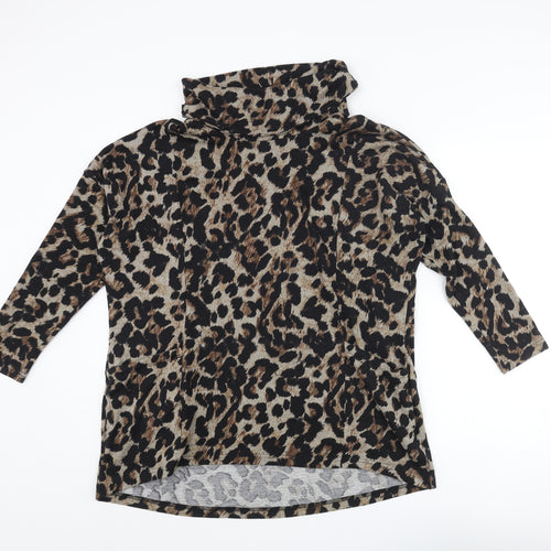 Klass Womens Beige Roll Neck Animal Print Polyester Pullover Jumper Size S - Leopard Print Pockets