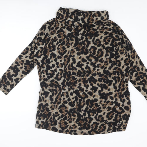 Klass Womens Beige Roll Neck Animal Print Polyester Pullover Jumper Size S - Leopard Print Pockets