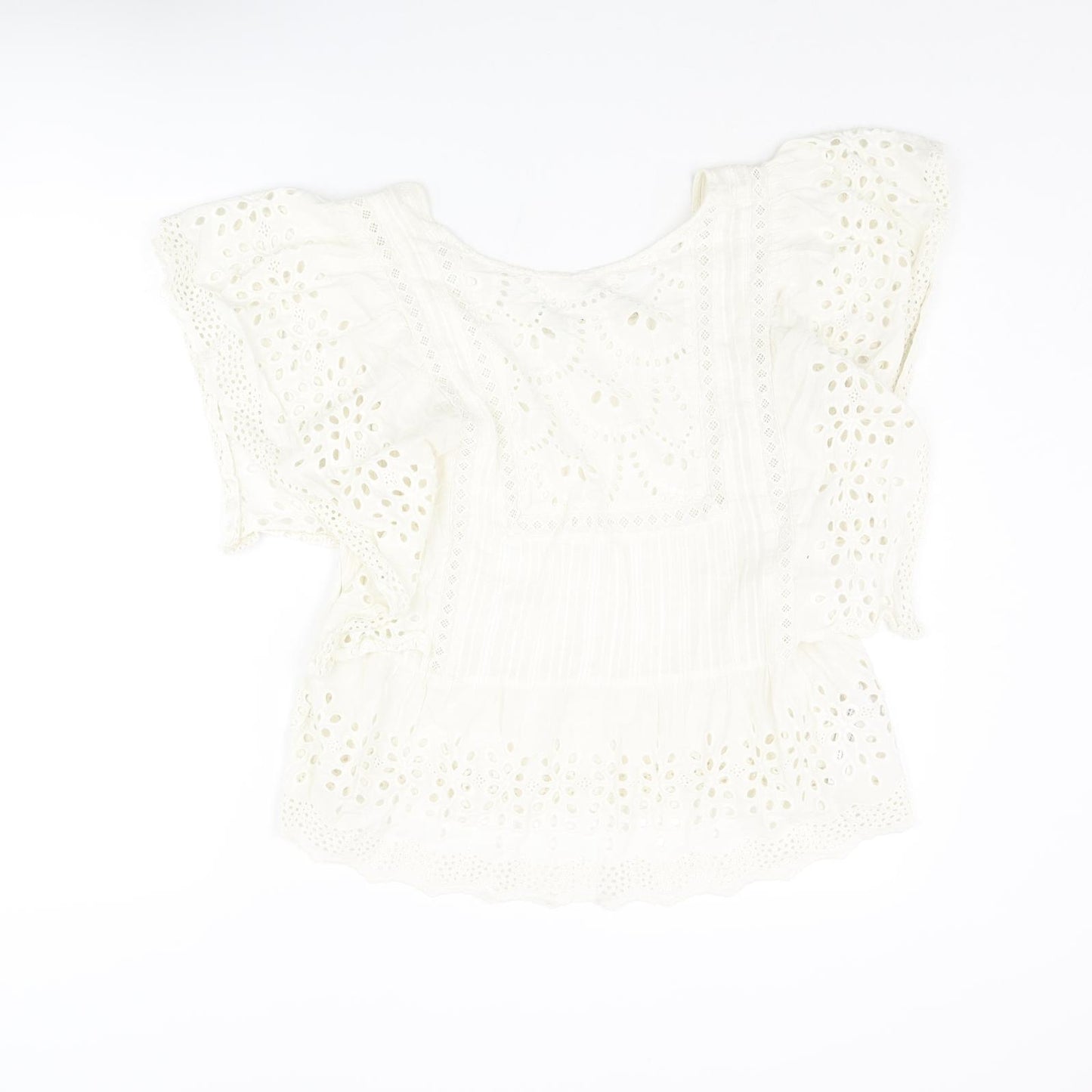 Jack Wills Womens Ivory Cotton Basic Blouse Size 12 Square Neck - Lace Frill Detail