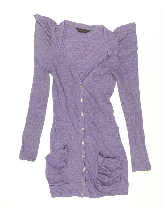 Miss Selfridge Womens Purple V-Neck Viscose Cardigan Jumper Size 8 - Frill