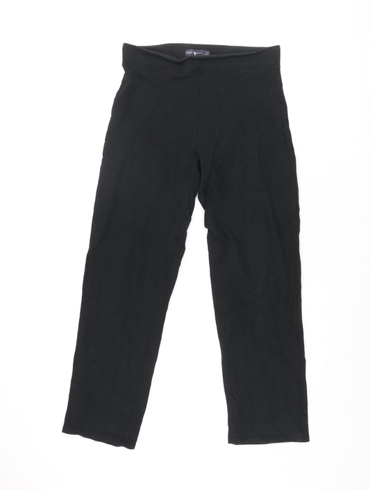 Marks and Spencer Womens Black Polyester Trousers Size 14 L30 in Regular - Elasticated Waist