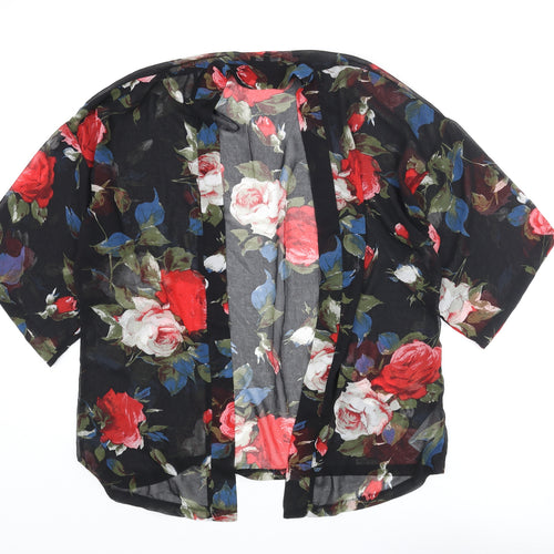 New Look Womens Black Floral Polyester Kimono Blouse Size 10 V-Neck