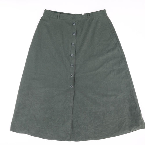 C&A Womens Green Polyester A-Line Skirt Size 18 Zip - Button
