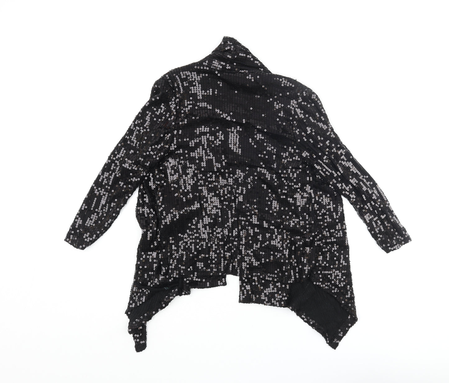 New Look Womens Black Viscose Kimono Blouse Size 10 V-Neck - Sequin Waterfall Front