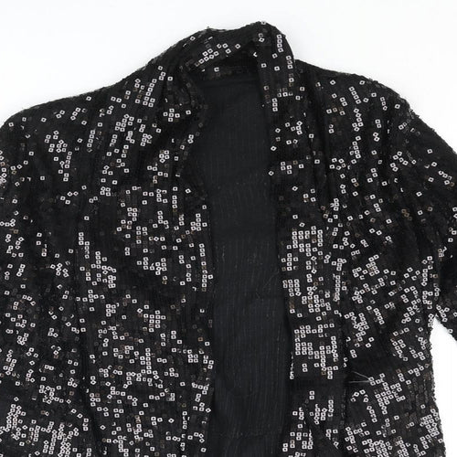 New Look Womens Black Viscose Kimono Blouse Size 10 V-Neck - Sequin Waterfall Front
