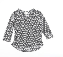 H&M Womens Black Geometric Polyester Basic Blouse Size S V-Neck