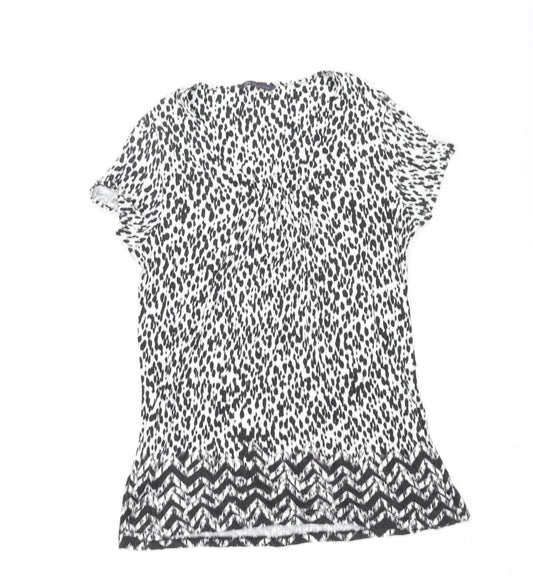 Marks and Spencer Womens Black Animal Print Viscose Basic T-Shirt Size 12 Scoop Neck - Leopard Print