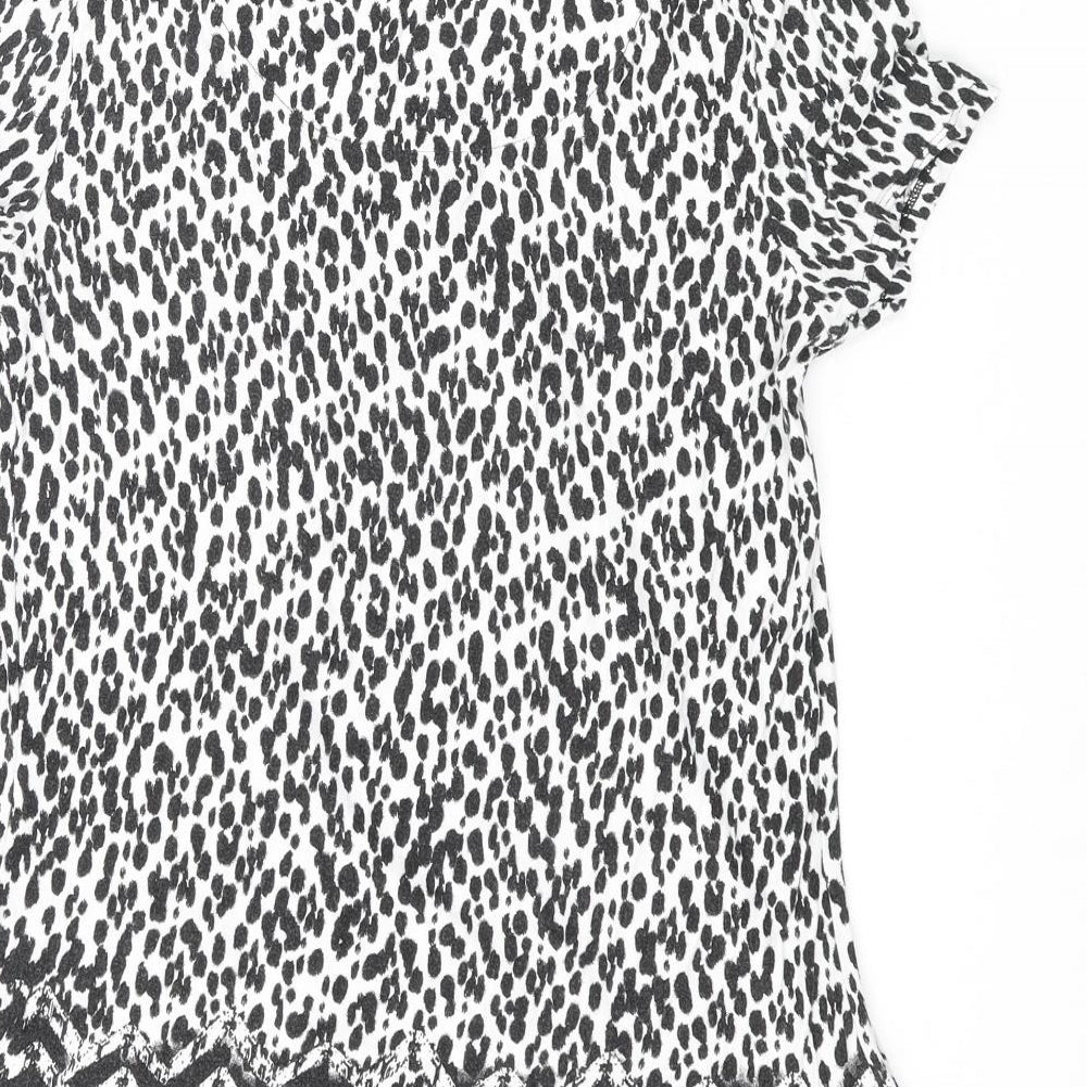 Marks and Spencer Womens Black Animal Print Viscose Basic T-Shirt Size 12 Scoop Neck - Leopard Print