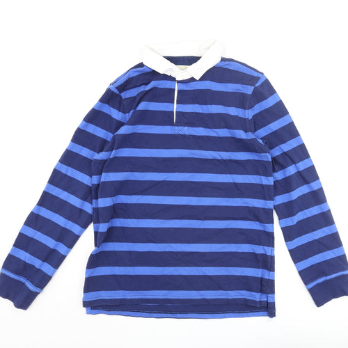 Woolovers Mens Blue Striped Cotton Pullover Sweatshirt Size M - Button Logo