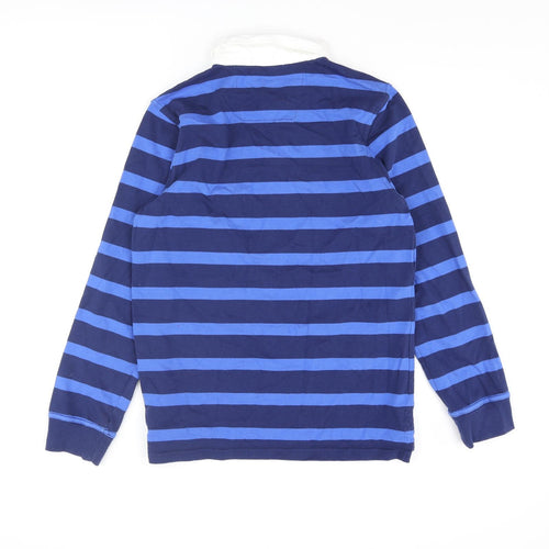 Woolovers Mens Blue Striped Cotton Pullover Sweatshirt Size M - Button Logo