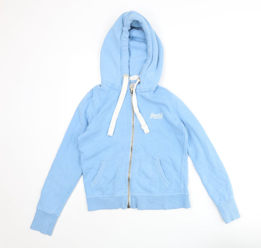 Superdry Womens Blue Cotton Full Zip Hoodie Size S Zip - Embroidered Logo